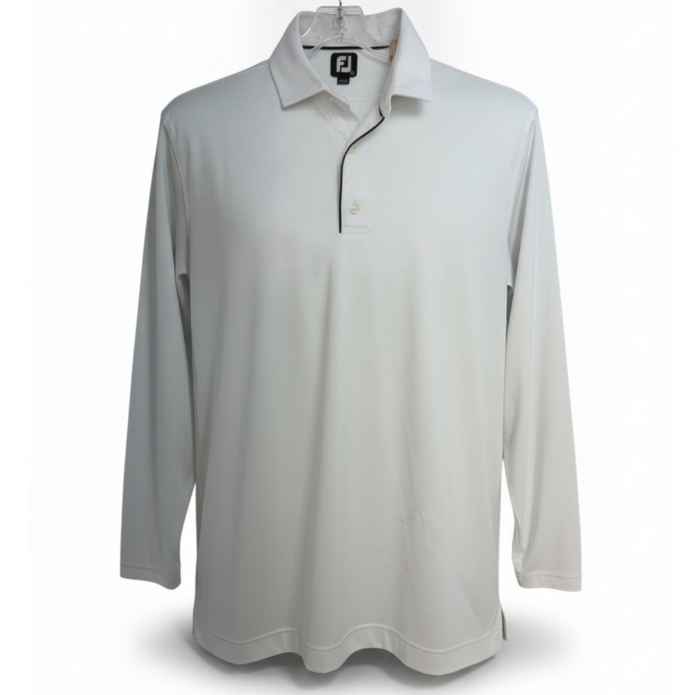 FootJoy Mens 2XL White Long Sleeve Golf Polo Shirt Performance Polyester (T22)